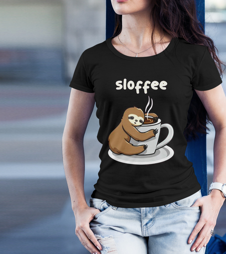 Sloffee Sloth Hugging Coffee Cup T-Shirt