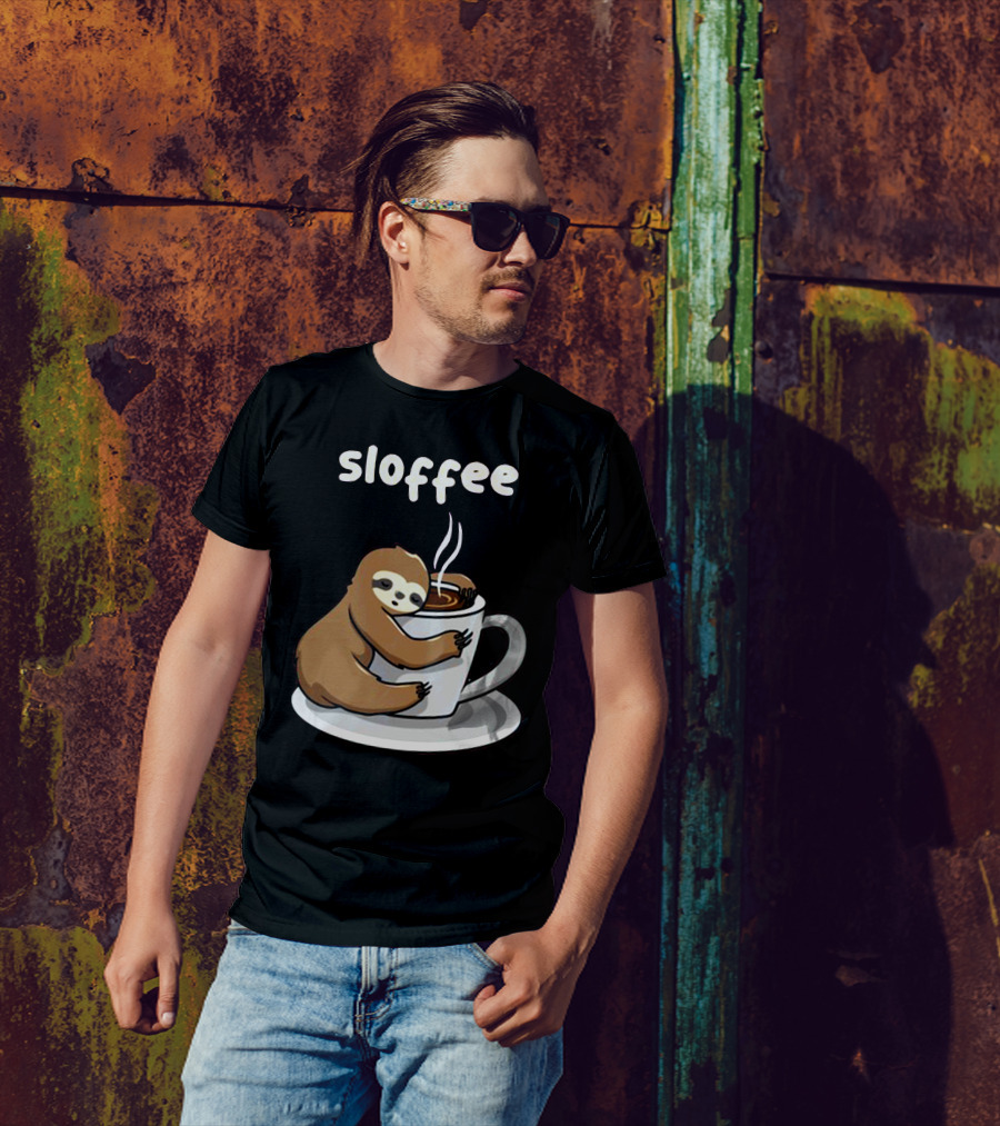 Sloffee Sloth Hugging Coffee Cup T-Shirt
