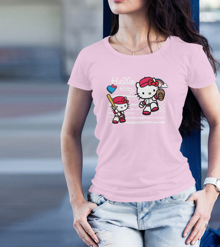 Hello Kitty Baseball American Flag Theme For Fans T-Shirt