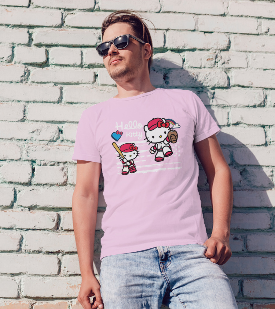 Hello Kitty Baseball American Flag Theme For Fans T-Shirt