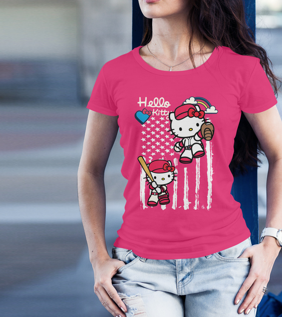 Hello Kitty Baseball American Stars Rainbow T-Shirt