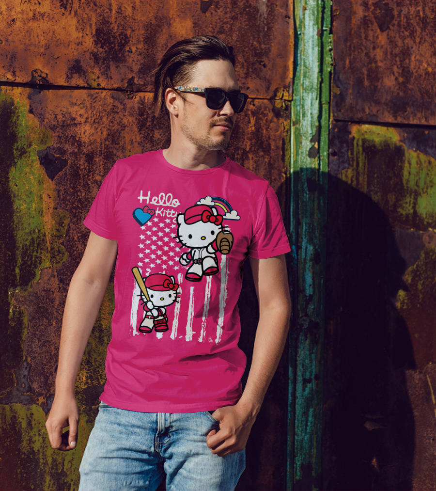 Hello Kitty Baseball American Stars Rainbow T-Shirt