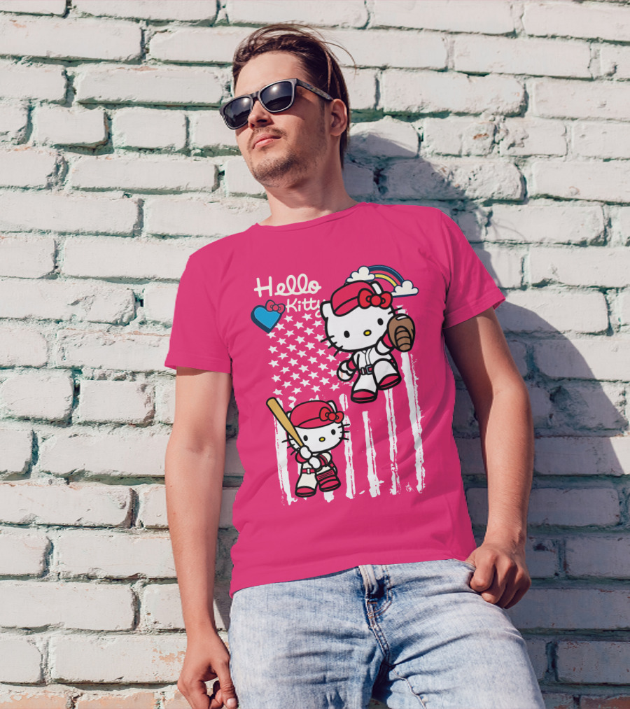 Hello Kitty Baseball American Stars Rainbow T-Shirt