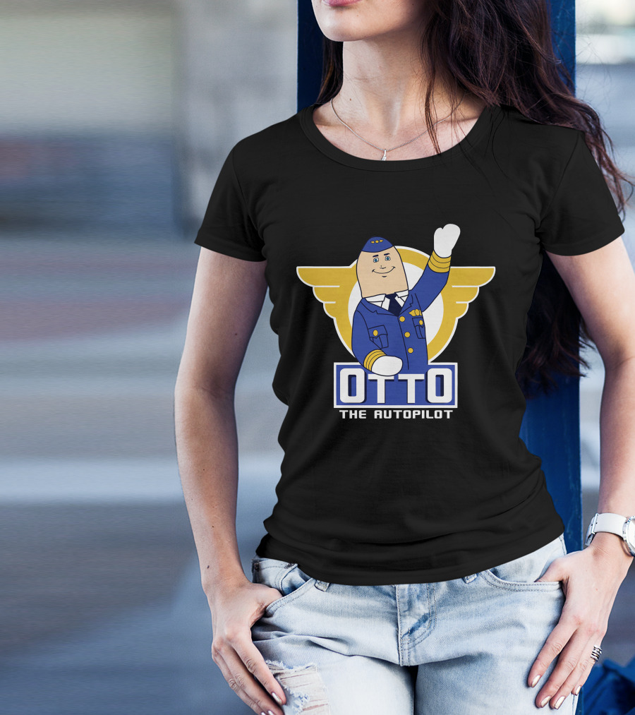 Airplane Movie Otto The Autopilot Waving With Pilot Wings T-Shirt