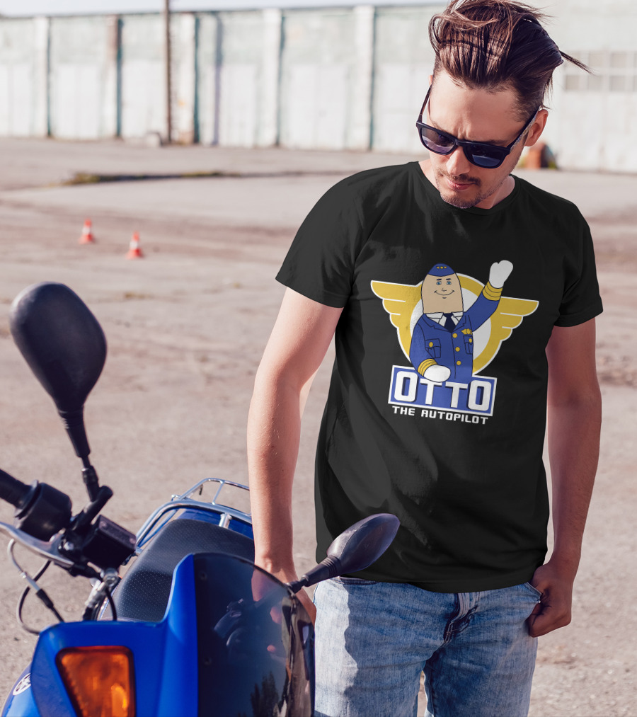 Airplane Movie Otto The Autopilot Waving With Pilot Wings T-Shirt
