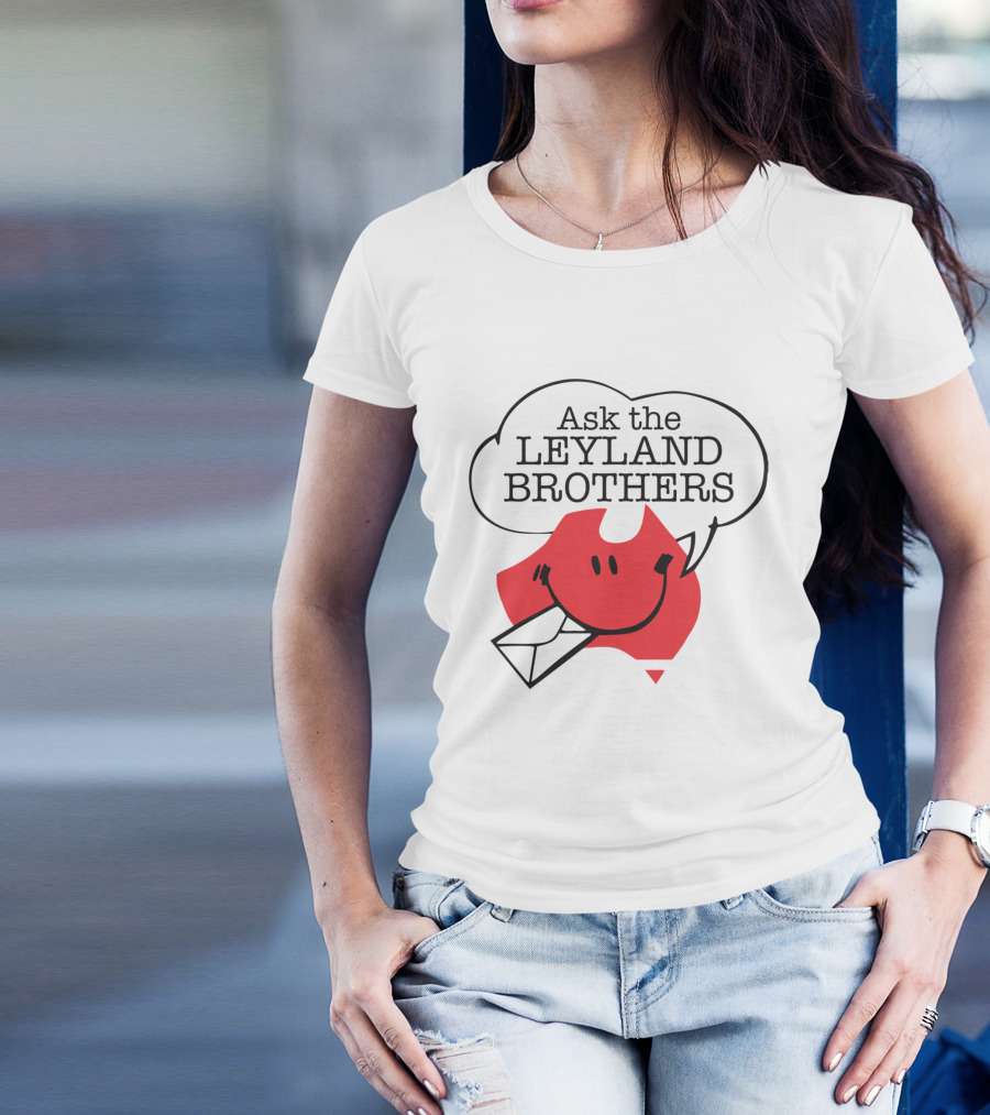 Ask The Leyland Brothers Speech Bubble Smiley With Envelope On Australia Map T-Shirt
