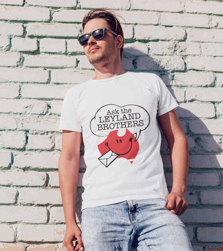 Ask The Leyland Brothers Speech Bubble Smiley With Envelope On Australia Map T-Shirt