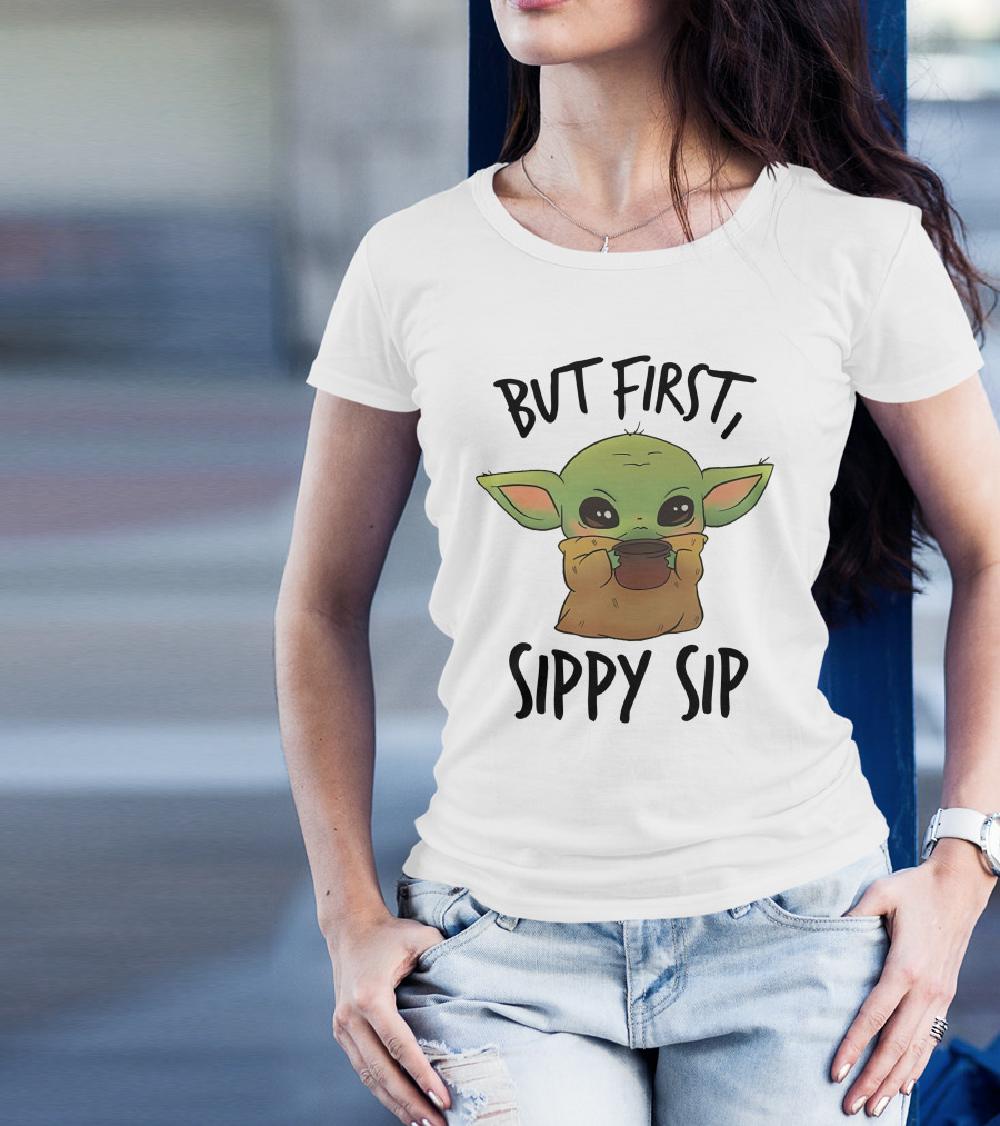 But First Sippy Sip Baby Yoda Cute Mandalorian Moment T-Shirt