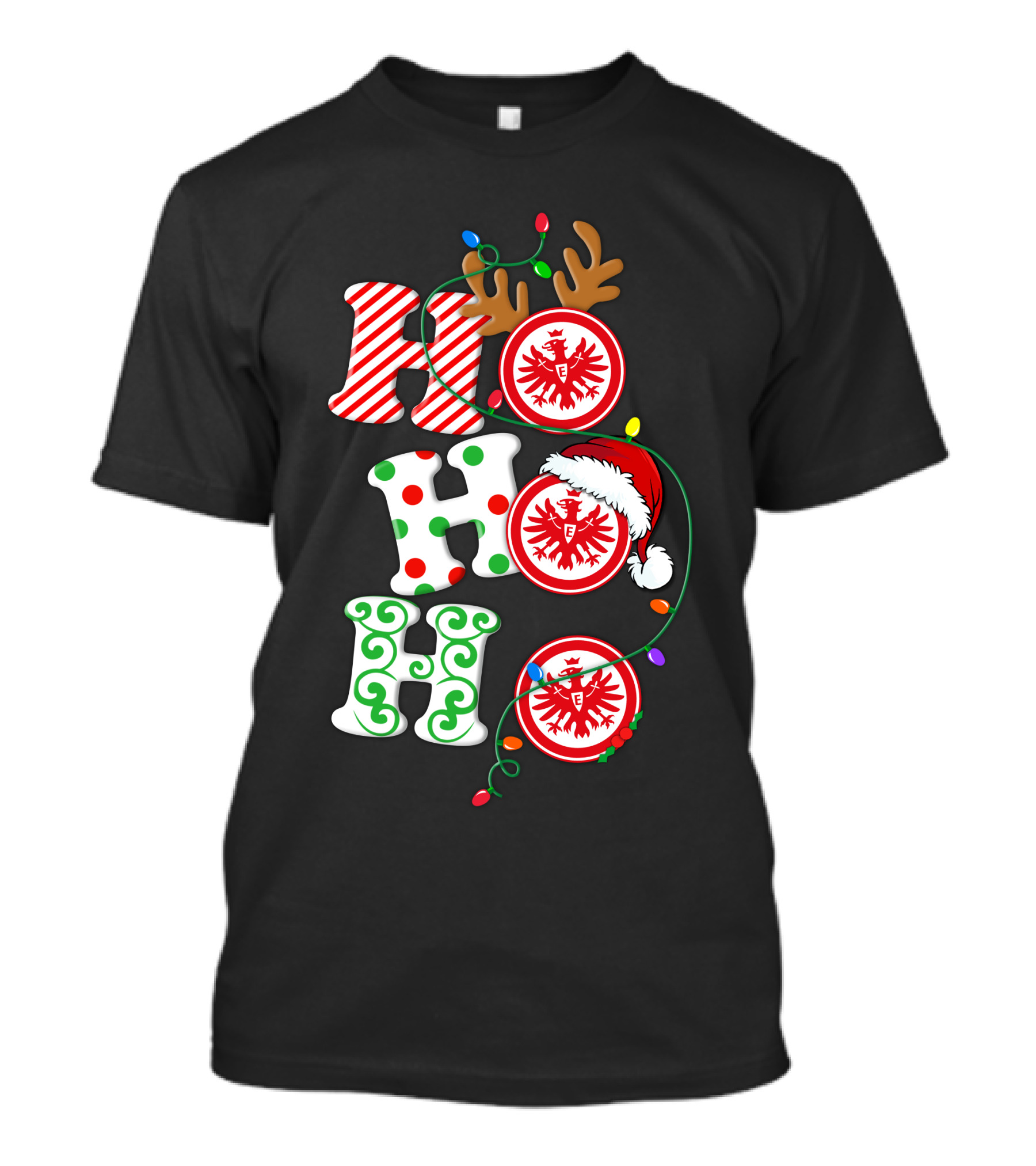 Eintracht Frankfurt HoHoHo Christmas Lights Reindeer Antlers Santa Hat T-Shirt