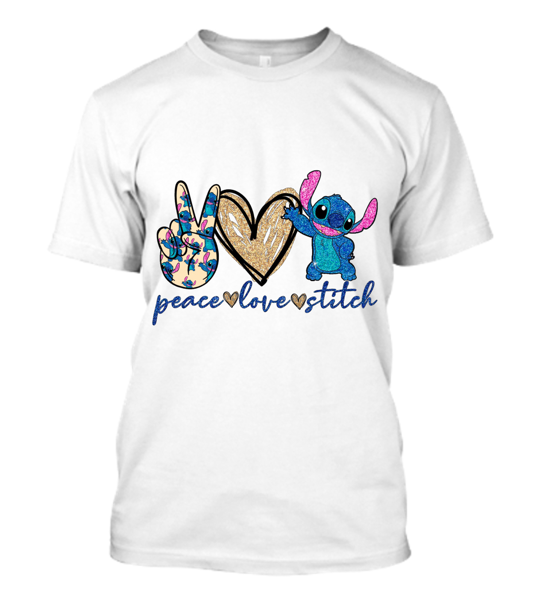 Peace Love Stitch Alien Character With Peace And Heart Symbols T-Shirt