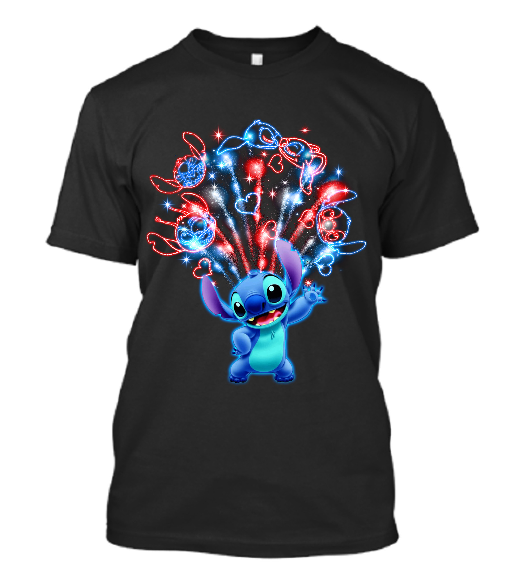 Stitch Magic Fireworks Burst Hearts And Glasses T-Shirt