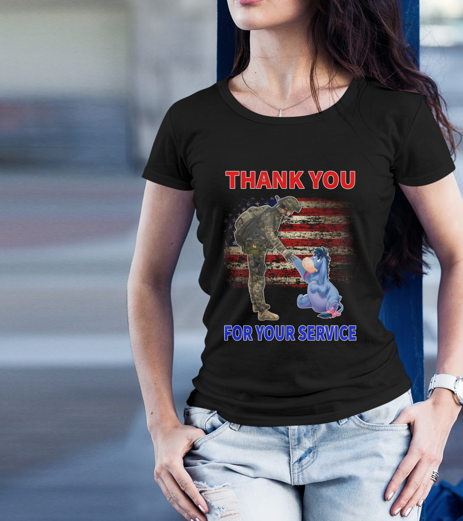 Thank You For Your Service American Flag Soldier And Eeyore T-Shirt