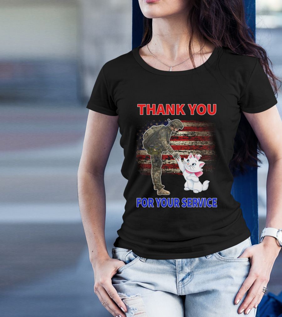 Thank You For Your Service Soldier With Marie Cat And American Flag T-Shirt