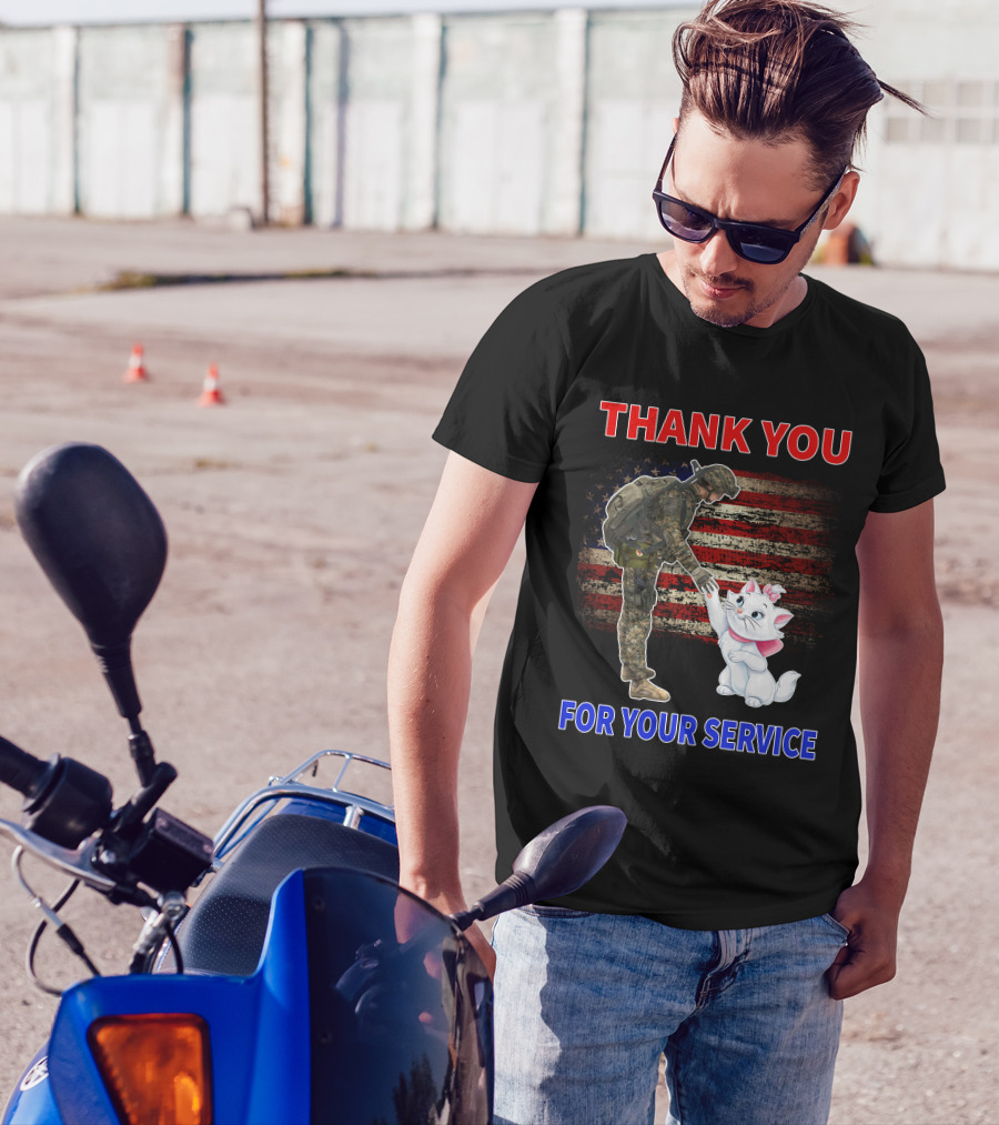 Thank You For Your Service Soldier With Marie Cat And American Flag T-Shirt