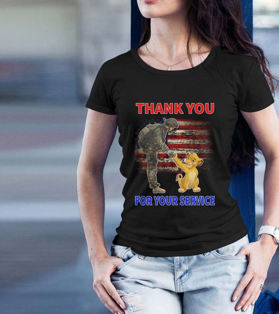 Thank You For Your Service Simba Soldier American Flag T-Shirt