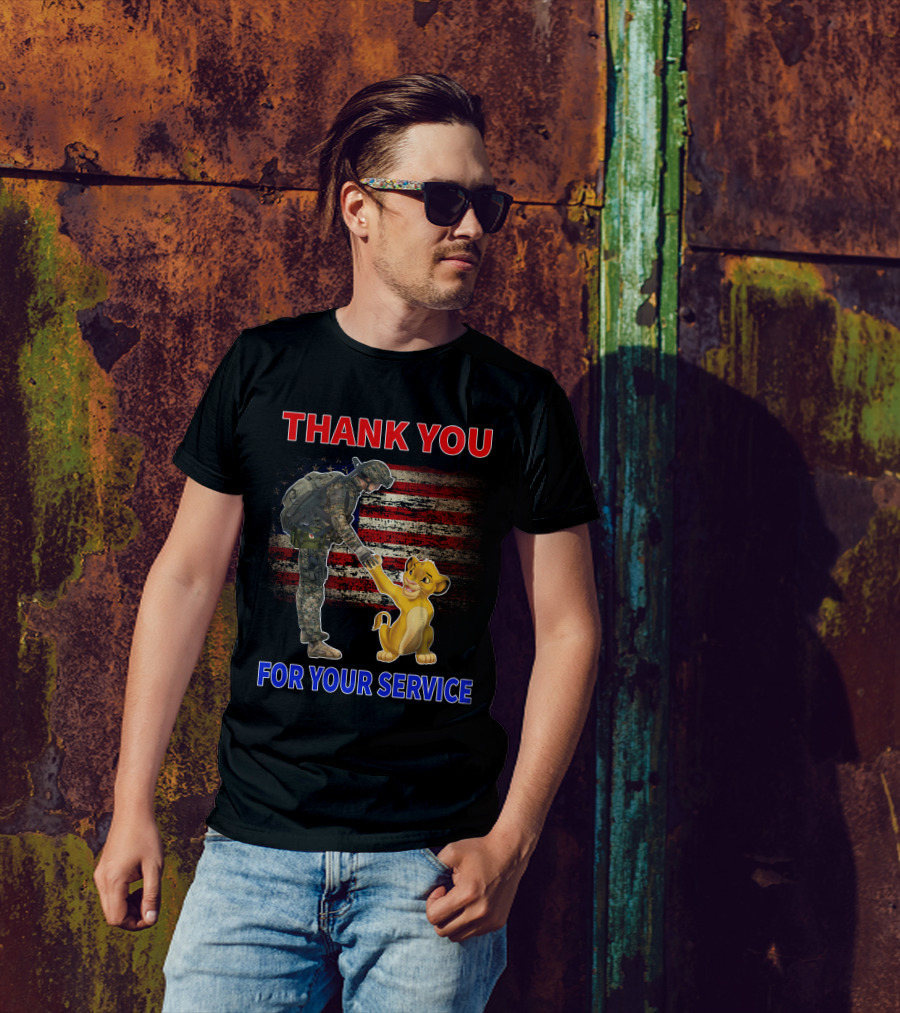 Thank You For Your Service Simba Soldier American Flag T-Shirt
