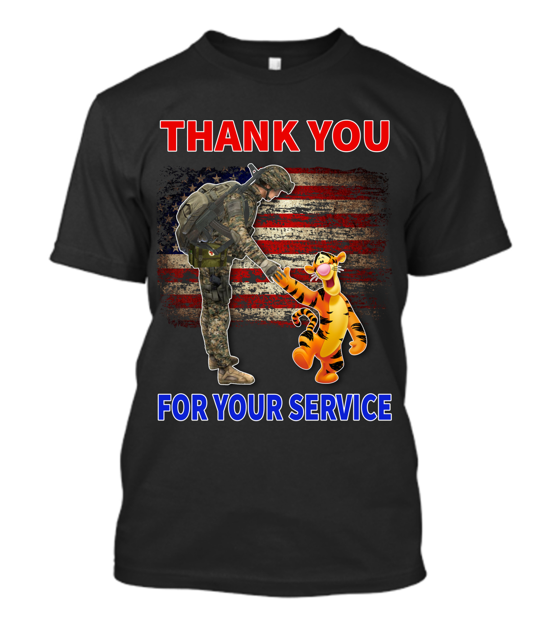 Thank You Tigger For Your Service Military Soldier American Flag T-Shirt