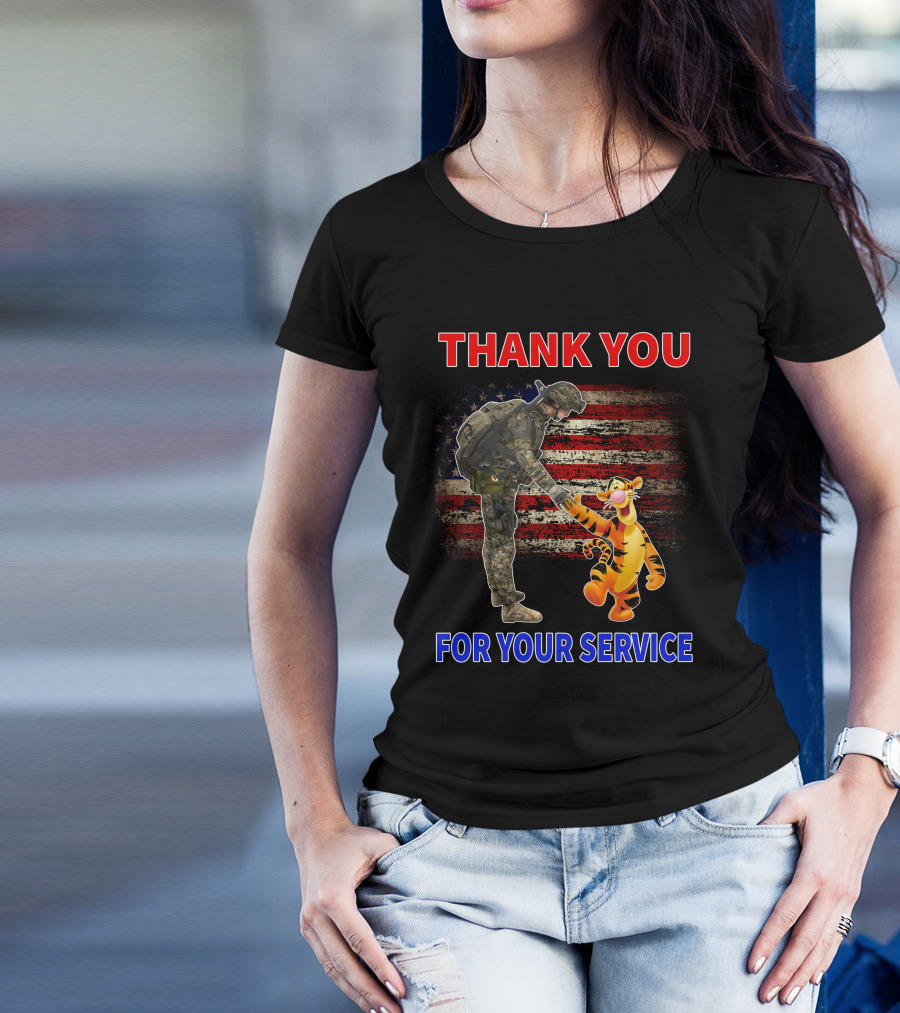 Thank You Tigger For Your Service Military Soldier American Flag T-Shirt