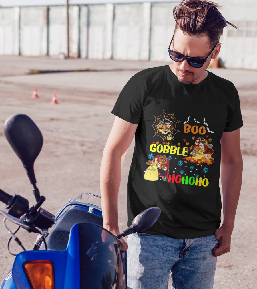 Boo Gobble Hohoho Belle HalloThanksMas T-Shirt