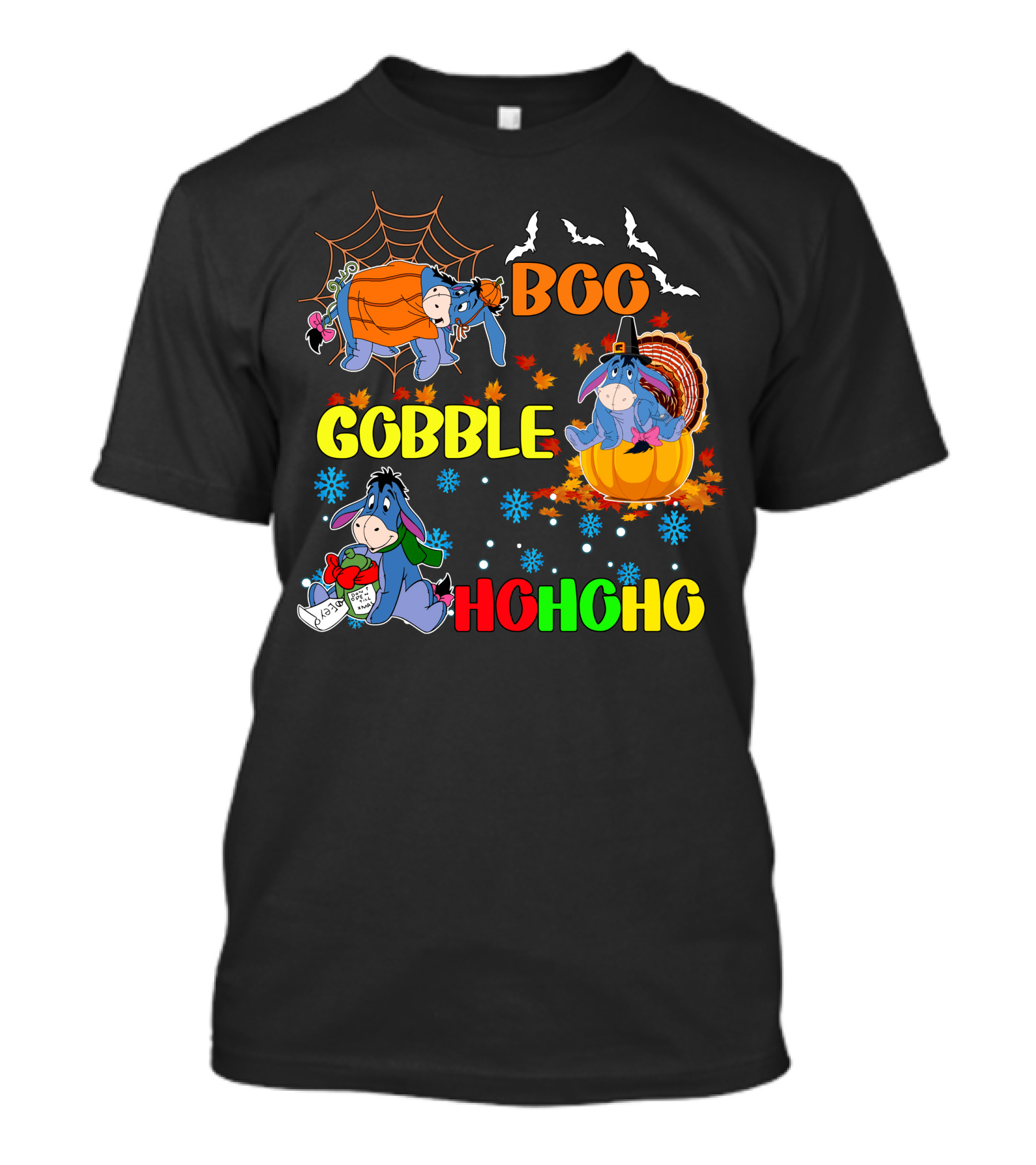 Eeyore Boo Gobble HoHoHo HalloThanksMas T-Shirt