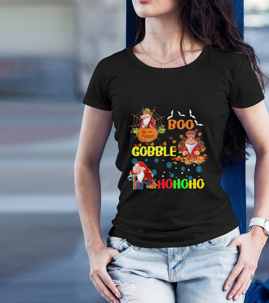 Grumpy Boo Gobble HoHoHo Halloween Thanksgiving Christmas T-Shirt