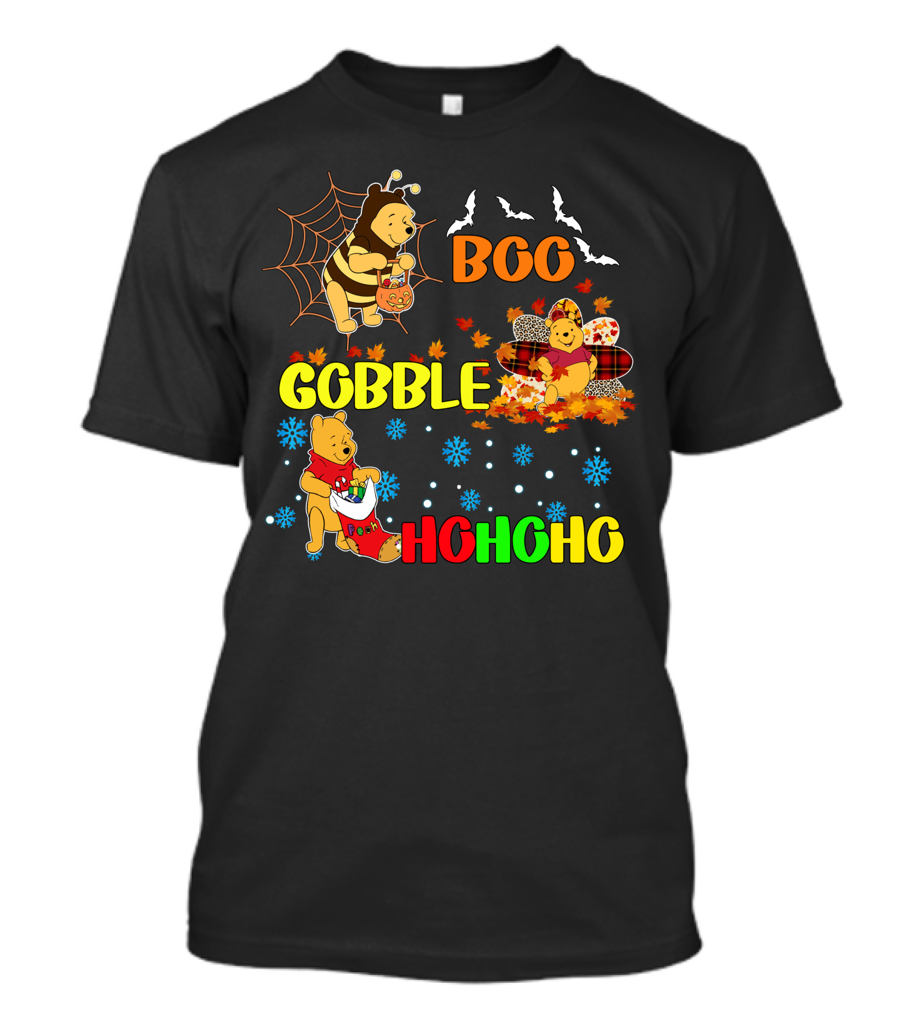 Pooh Boo Gobble HoHoHo Halloween Thanksgiving Christmas T-Shirt
