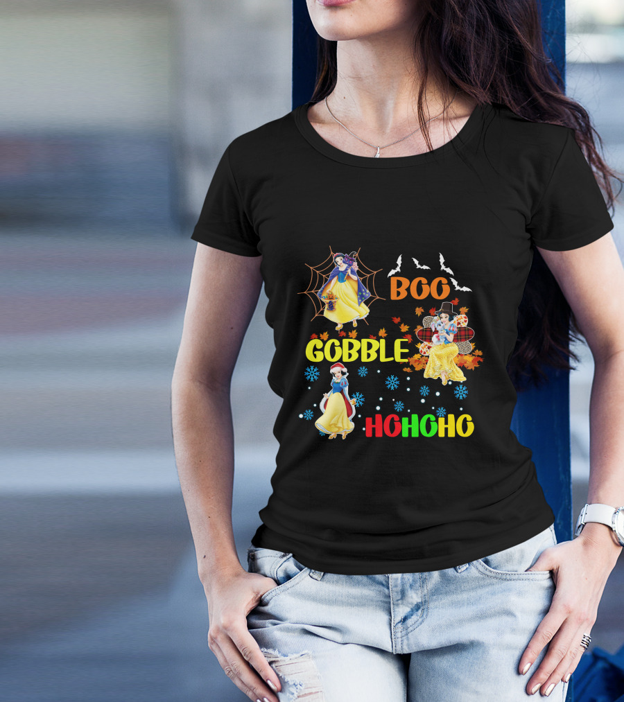 Snow White Boo Gobble Ho Ho Ho Halloween Thanksgiving Christmas T-Shirt
