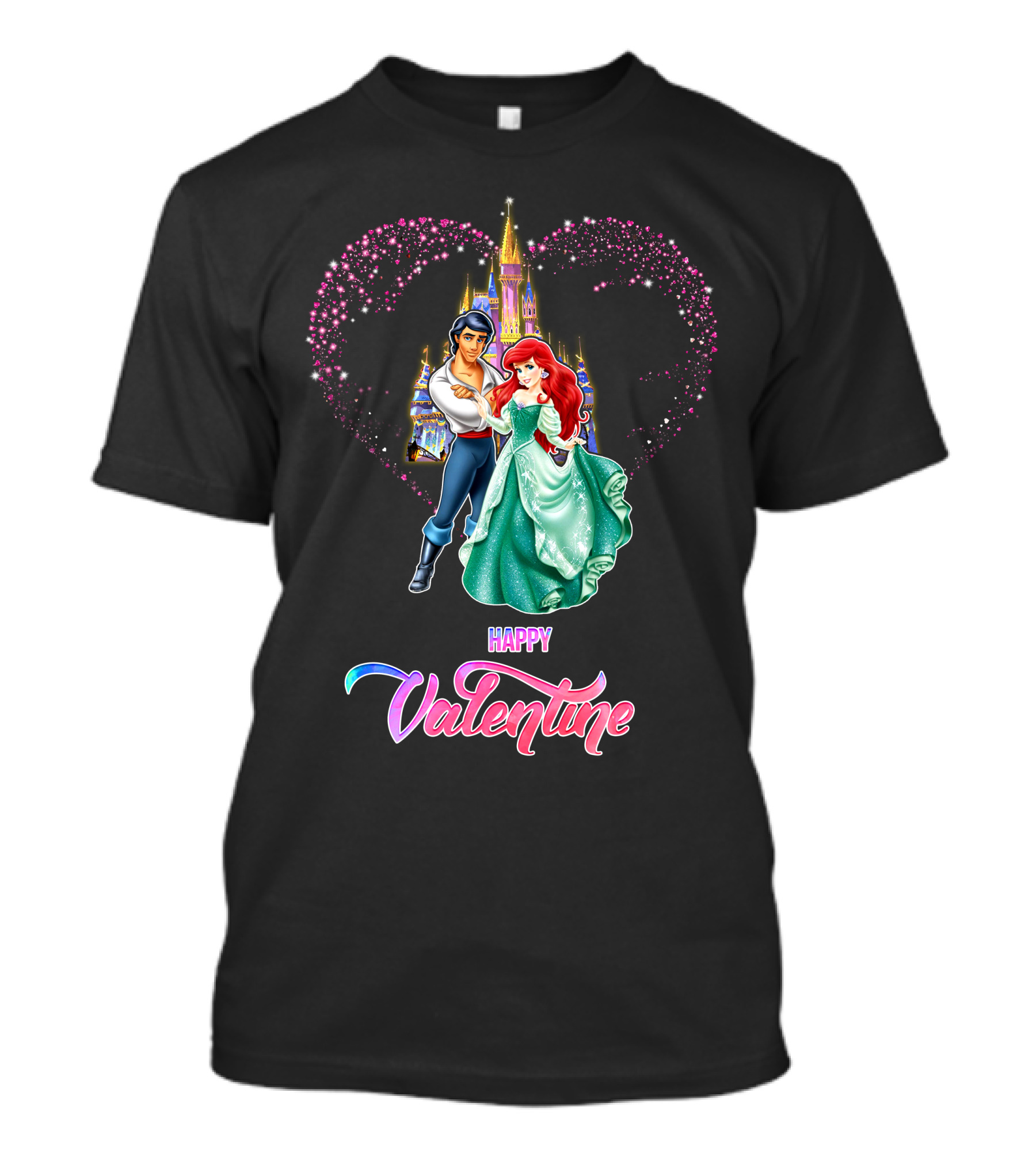 Happy Valentine Ariel Disney Princess Castle Hearts T-Shirt
