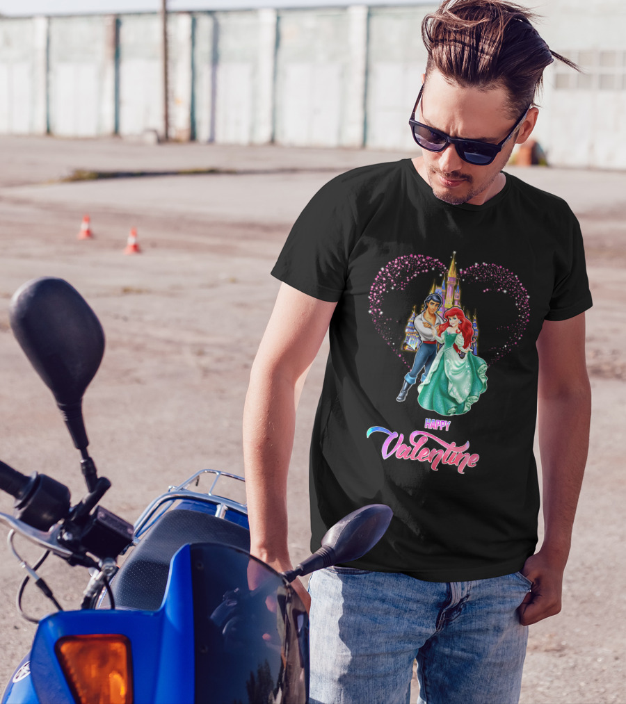 Happy Valentine Ariel Disney Princess Castle Hearts T-Shirt