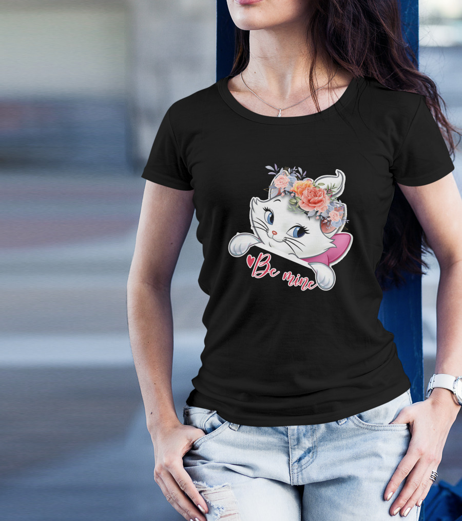 Marie Cat Be Mine Floral Headband T-Shirt