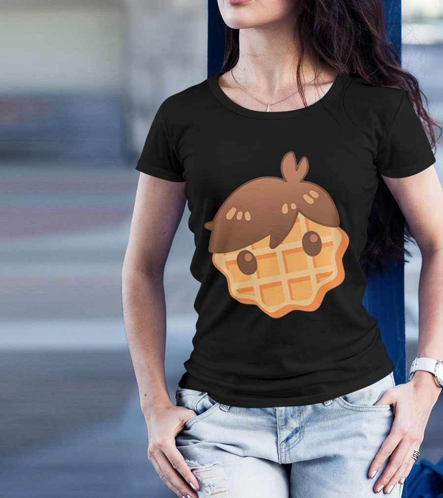 Waffle Head Cute Breakfast Character Face With Hair T-Shirt