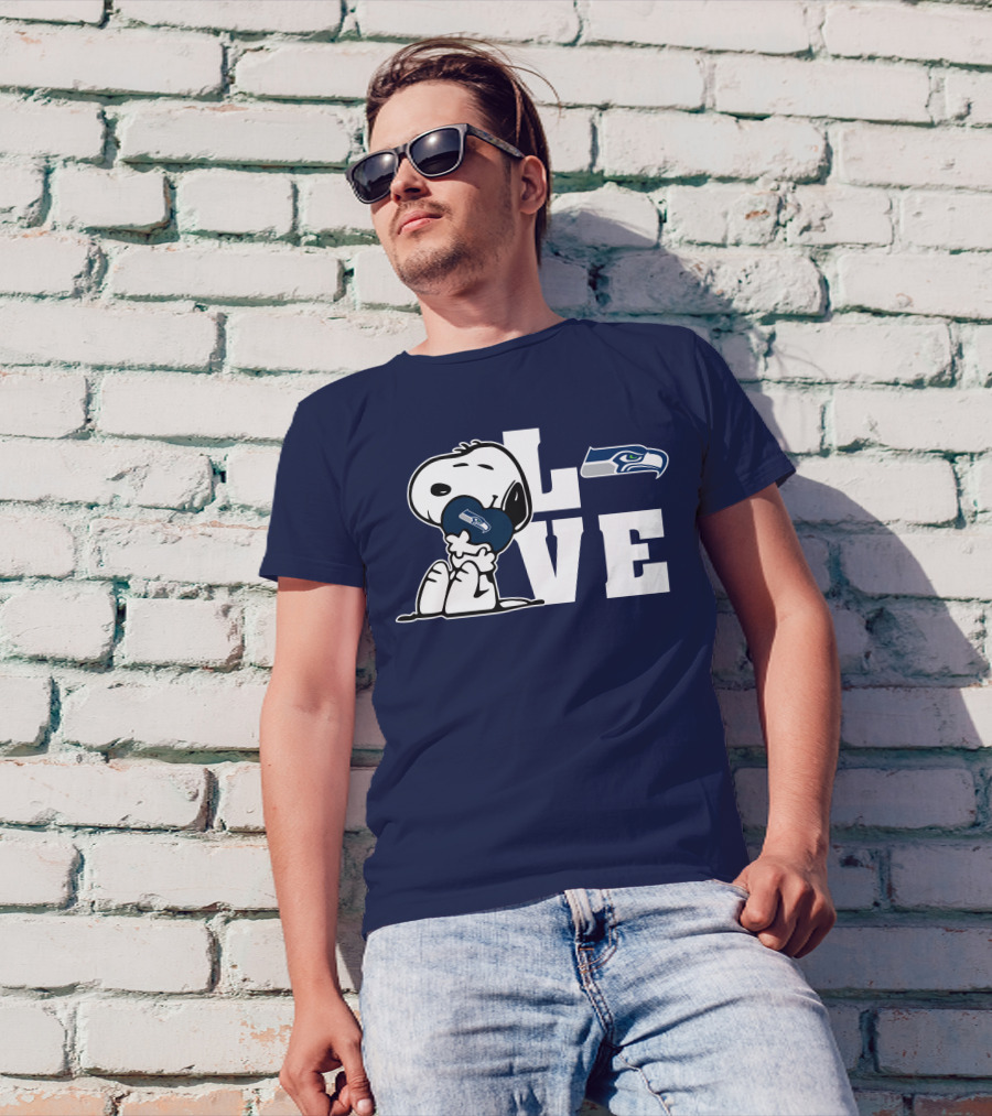 Snoopy Love Seattle Seahawks Heart Hugging Football Fan Peanuts Collaboration T-Shirt