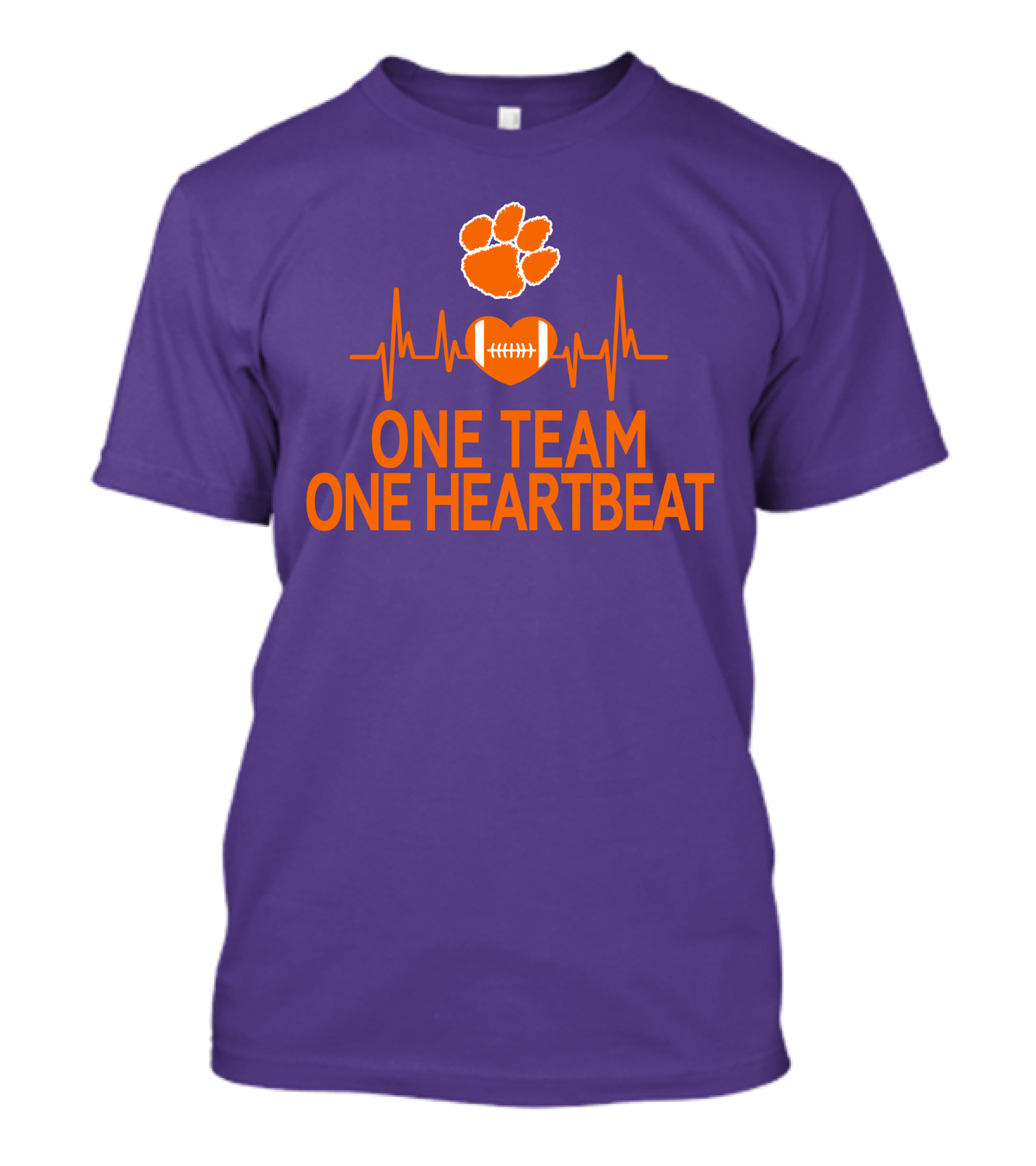 Clemson Tigers One Team One Heartbeat Football Paw Print Heartbeat T-Shirt