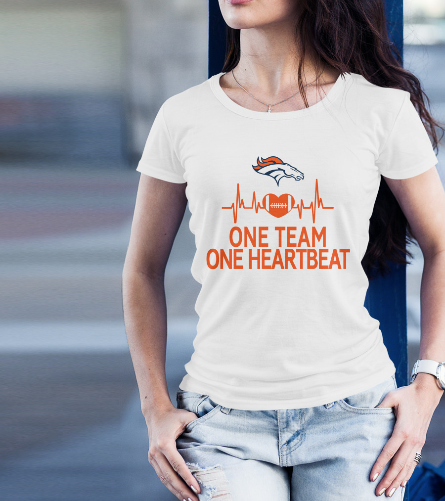 Denver Broncos One Team One Heartbeat Heartbeat Heart Football T-Shirt