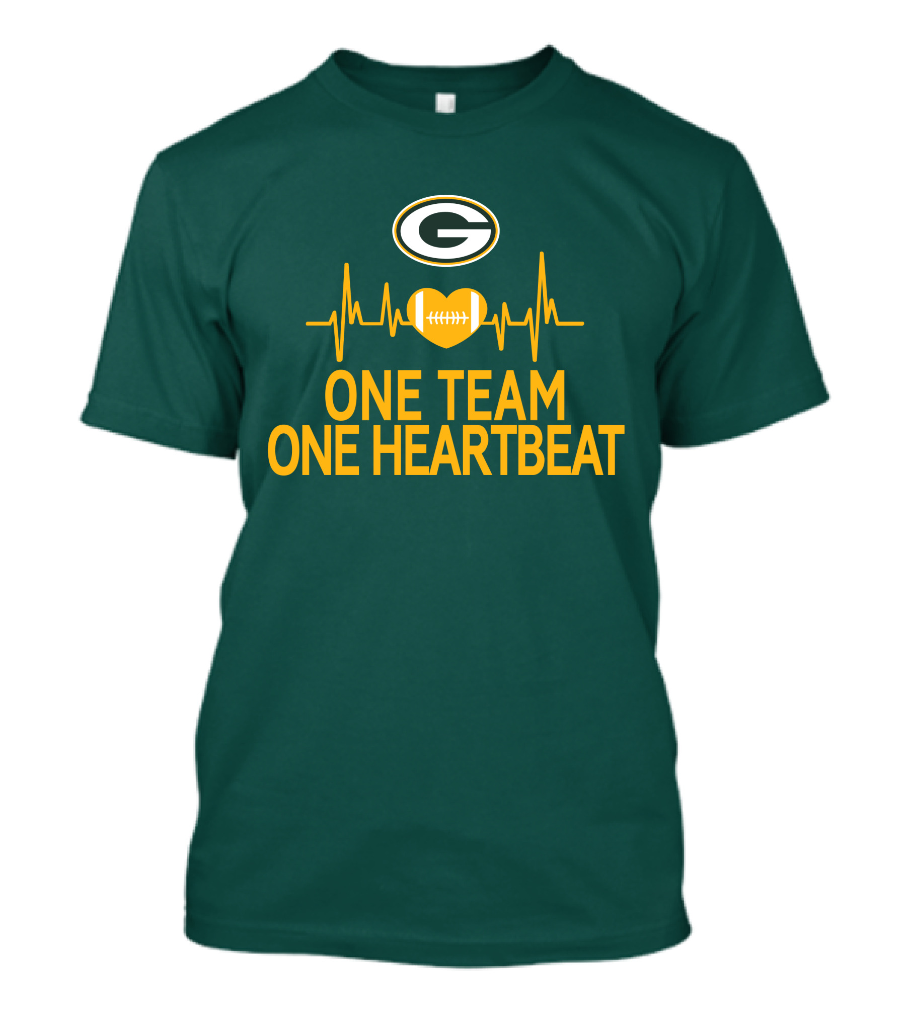 Green Bay Packers Logo Heartbeat Football One Team One Heartbeat T-Shirt