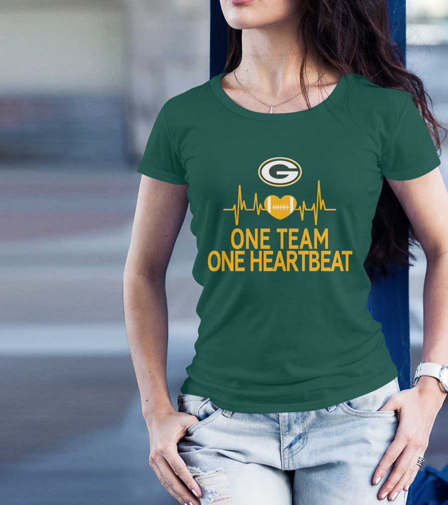 Green Bay Packers Logo Heartbeat Football One Team One Heartbeat T-Shirt