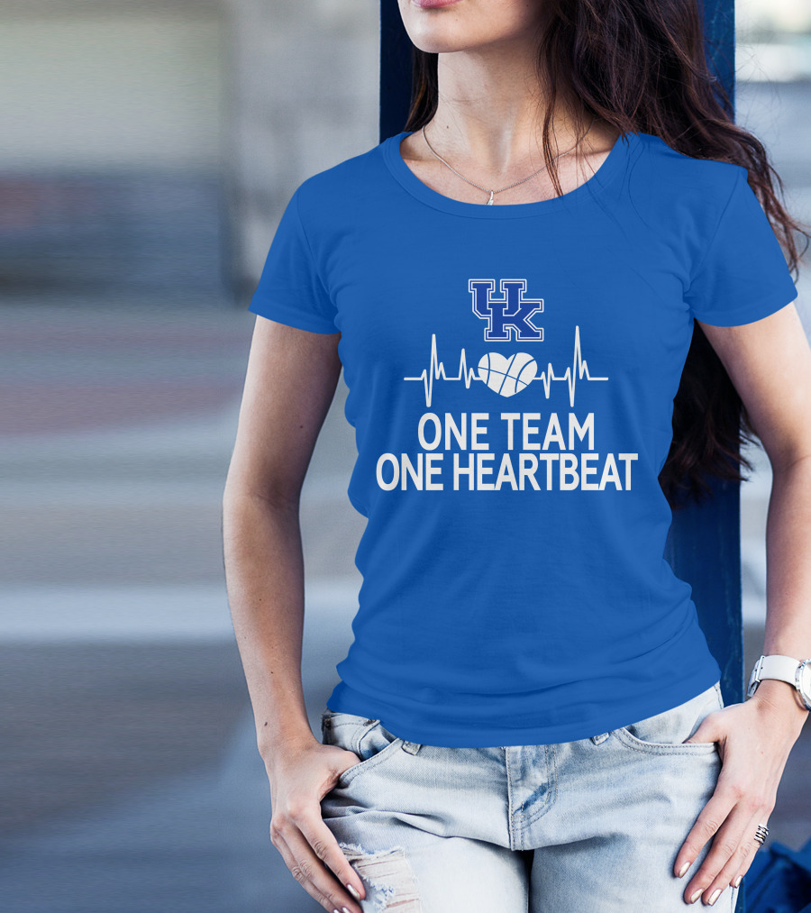 Kentucky Wildcats UK Logo One Team One Heartbeat Basketball Heartbeat T-Shirt
