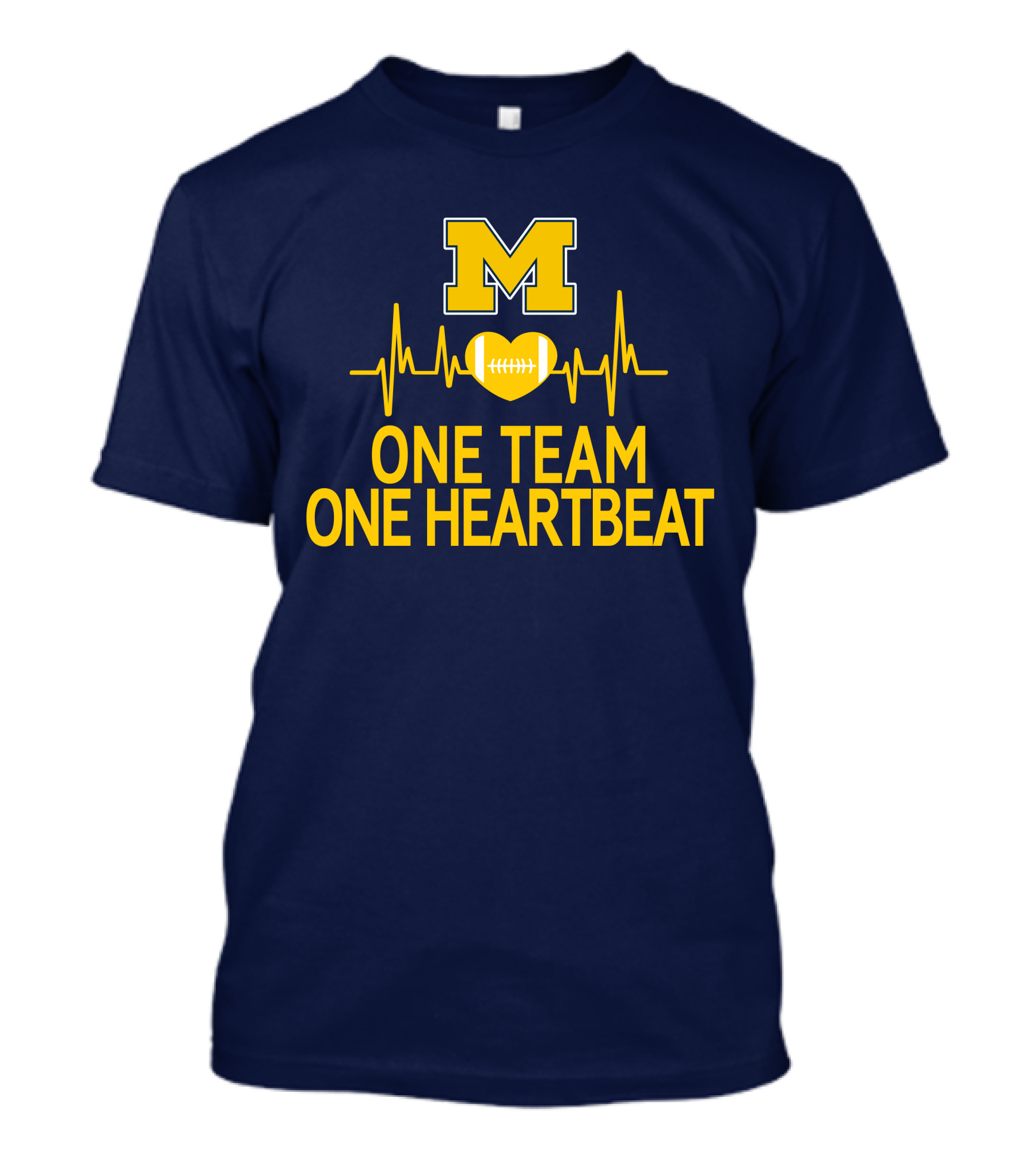 M Michigan Wolverines Football One Team One Heartbeat T-Shirt