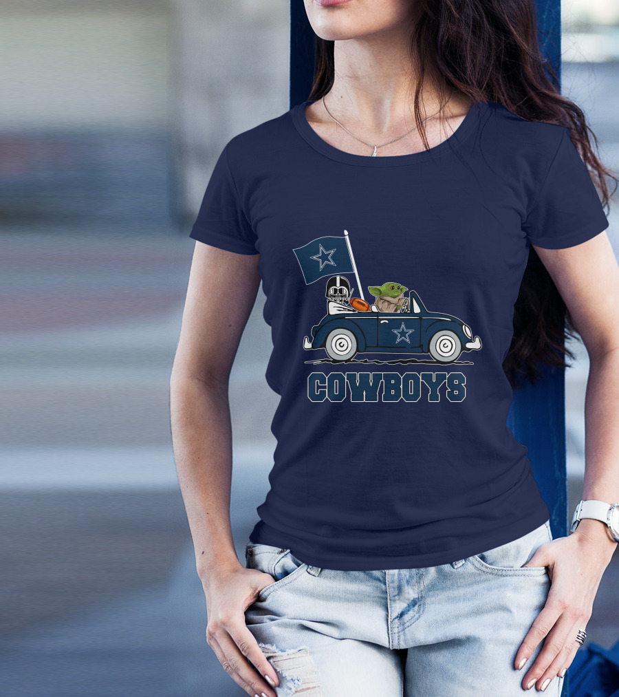 Dallas Cowboys Darth Vader Baby Yoda Driving Star Wars Cowboys Car T-Shirt