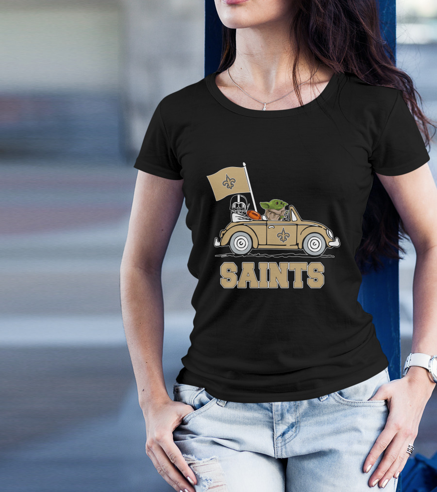 New Orleans Saints Darth Vader Baby Yoda Car Star Wars Driving T-Shirt