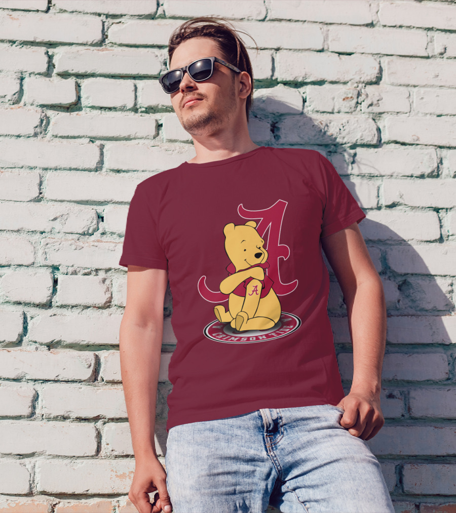 Alabama Crimson Tide Pooh Bear Sitting With Crimson T-Shirt