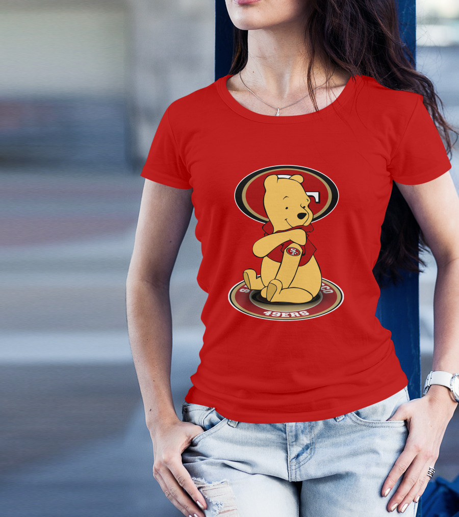 San Francisco 49ers Winnie The Pooh Logo Sitting With SF Patch T-Shirt