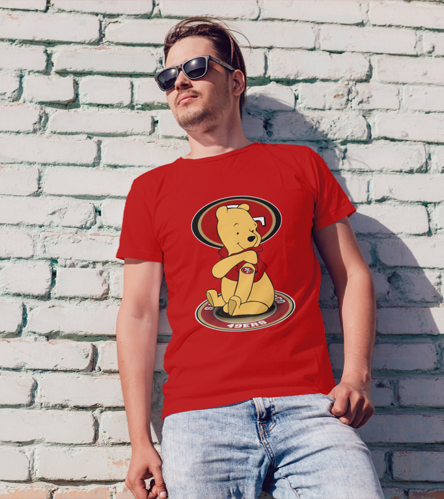 San Francisco 49ers Winnie The Pooh Logo Sitting With SF Patch T-Shirt