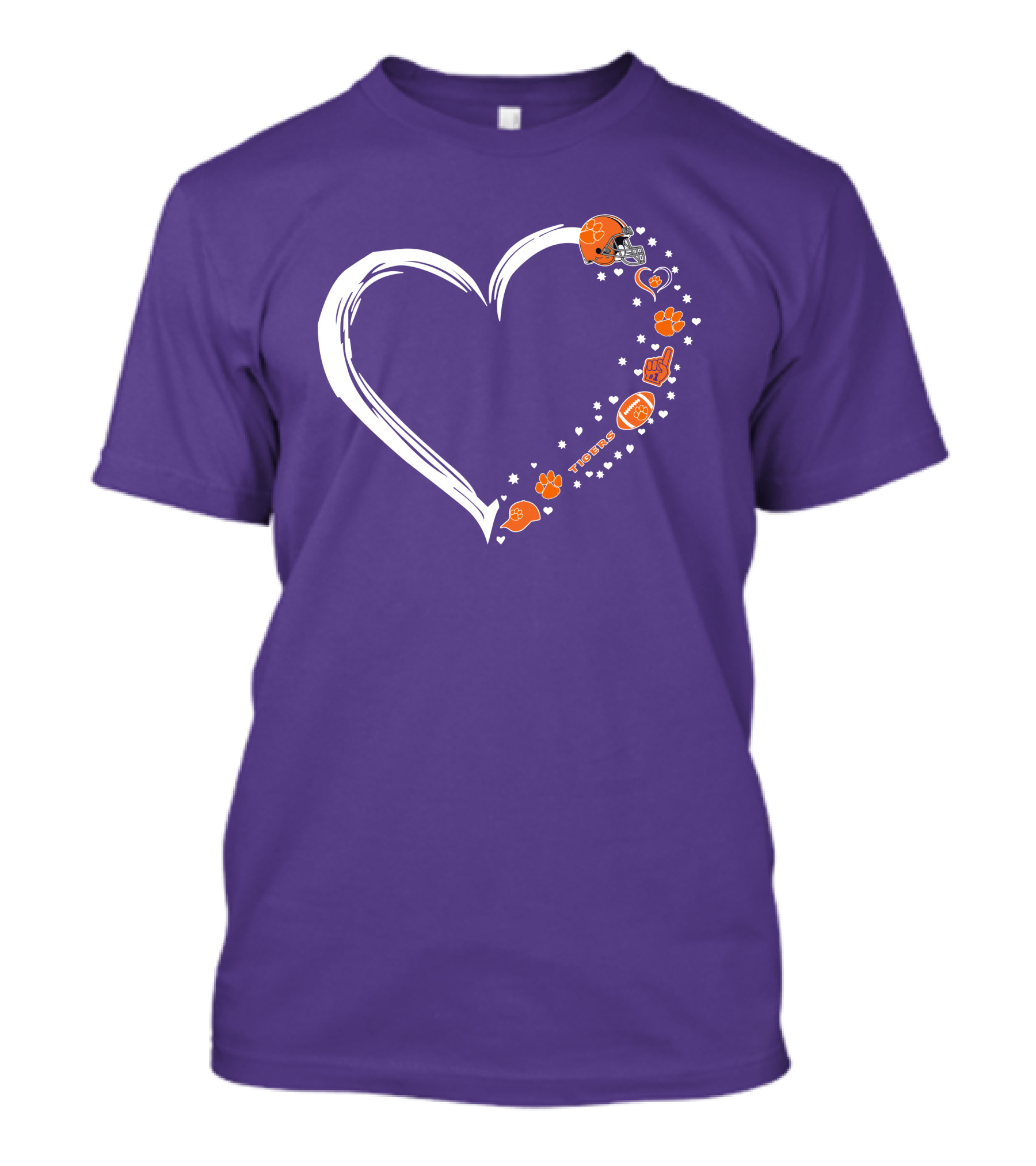 Clemson Tigers Heart Helmet Paws Football Fan Love T-Shirt