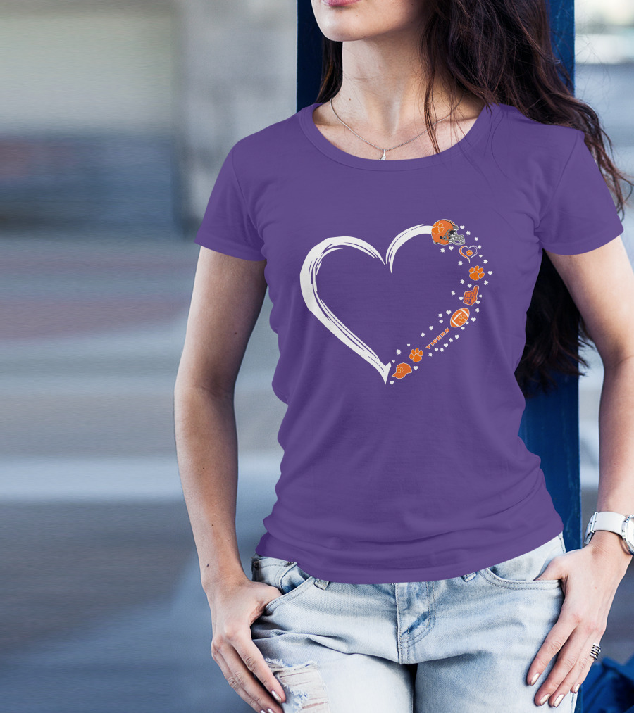 Clemson Tigers Heart Helmet Paws Football Fan Love T-Shirt