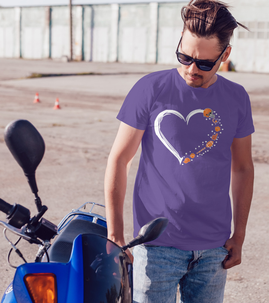 Clemson Tigers Heart Helmet Paws Football Fan Love T-Shirt