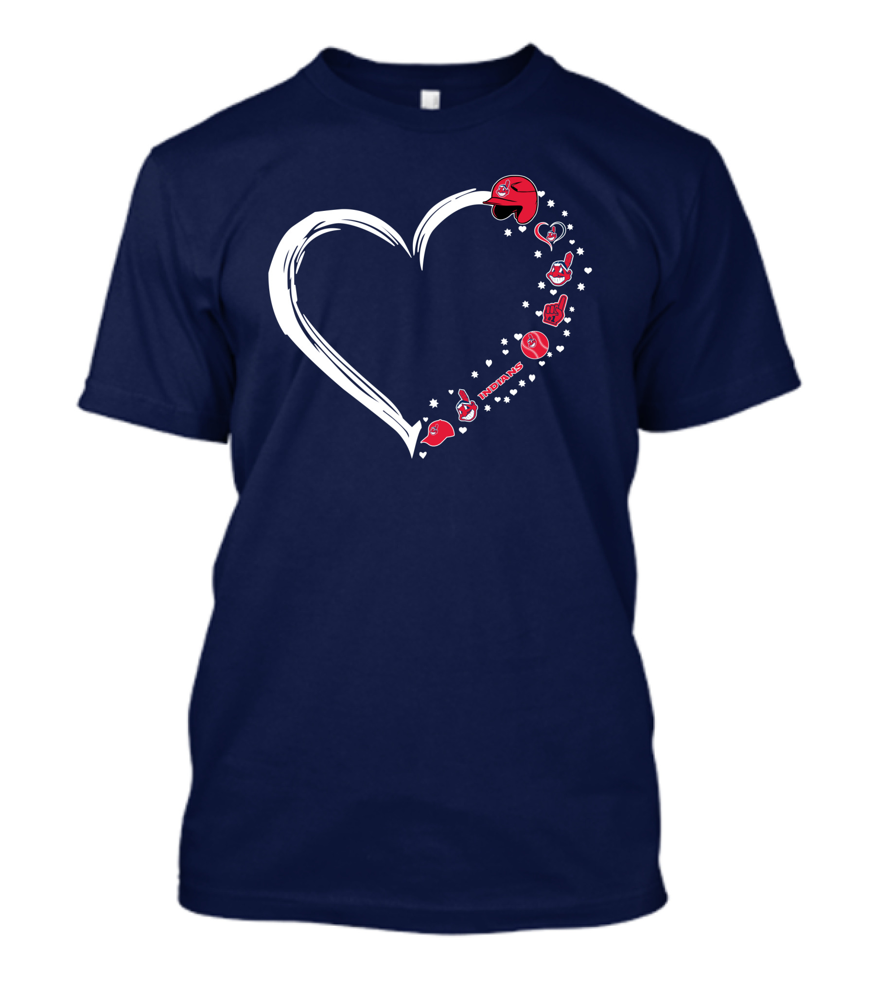 Cleveland Indians Fan Heart With Helmets And Stars T-Shirt