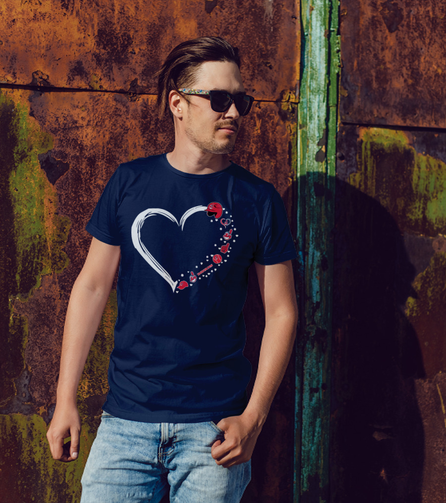 Cleveland Indians Fan Heart With Helmets And Stars T-Shirt
