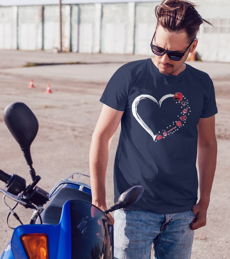 Cleveland Indians Fan Heart With Helmets And Stars T-Shirt