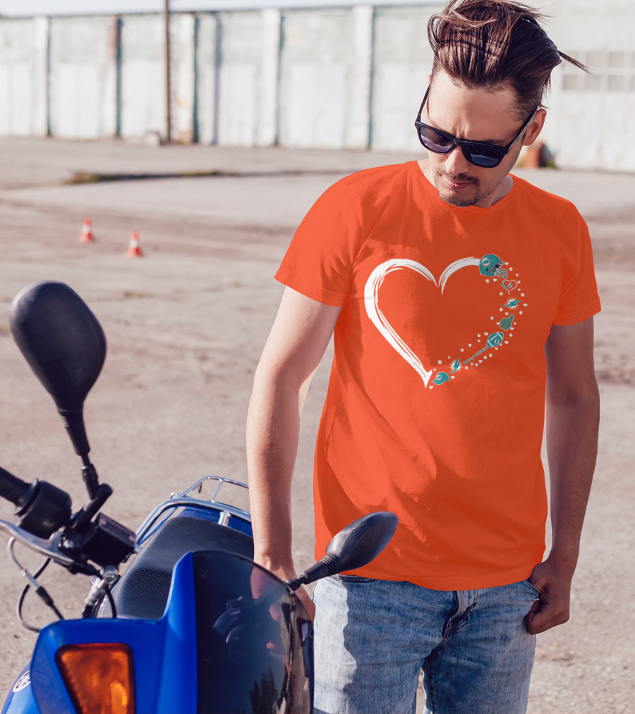 Miami Dolphins Heart Design With Helmets T-Shirt